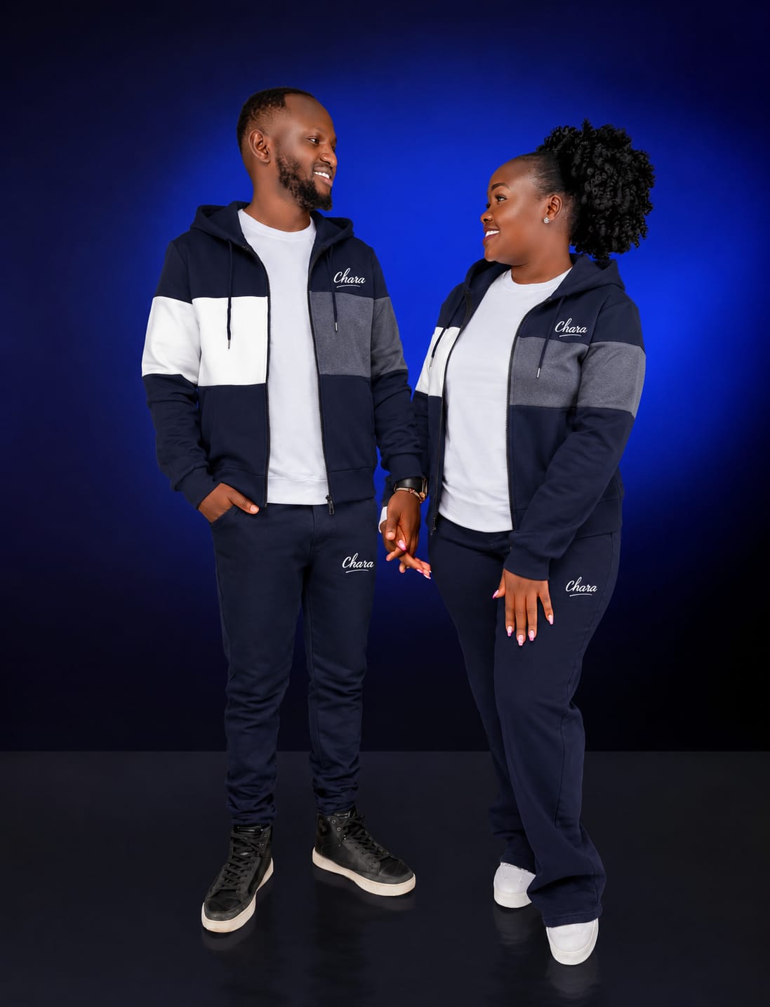 Navy Blue Hoodie (White and Grey Patches ) alternate view